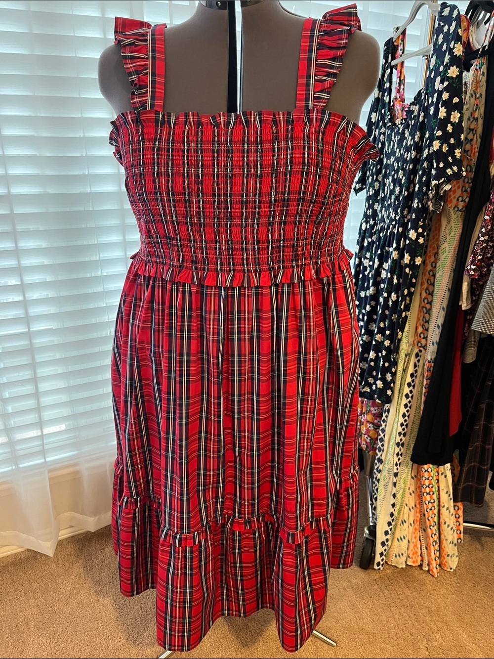 Draper James Red Plaid Smocked Sundress 3x